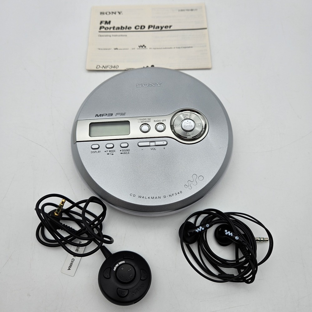 Sony D-NF340 CD Walkman MP3 FM Digital Tuner 30H w/ Headset Remote Manual WORKS!